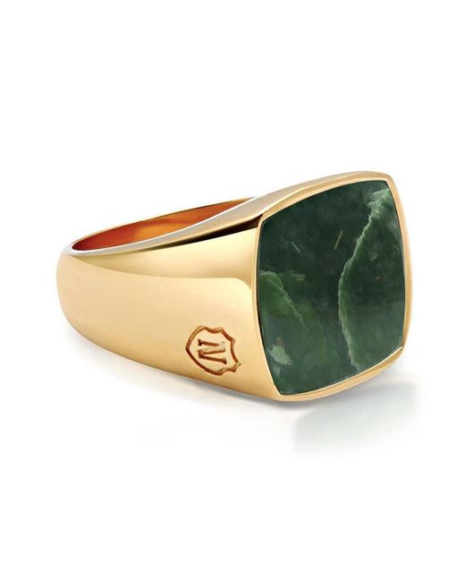 Nialaya Multicolor Gold Signet Ring With Green Jade for men