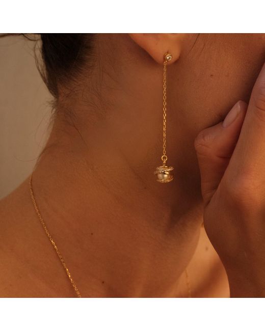 LINYA JEWELLERY Metallic Amour Cage Pearl Long Chain Earring