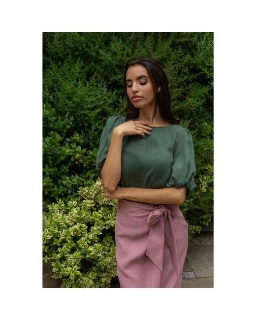 Femponiq Green Puff Sleeve Cupro Blouse