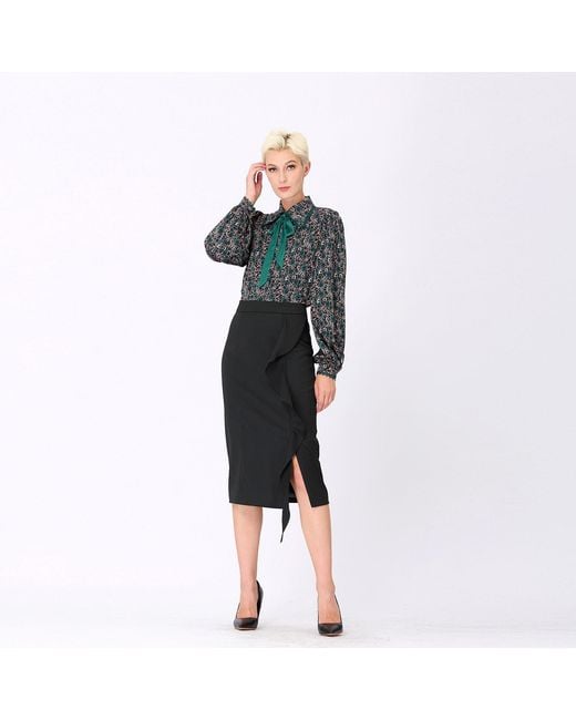 Smart and Joy Green Ascot Tie Print Shirt