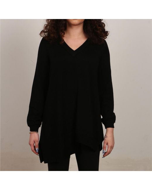 Nuvv Collection Black Asymmetric Merino Wool Sweater – Premium Italian Yarn