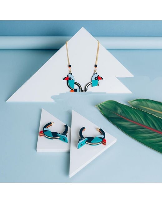 Gissa Bicalho Green Handmade Acrylic Necklace Birds Pale