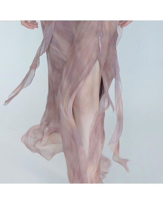 Belsize25 Brown Lumen Print Nude Silk Slip Long Dress