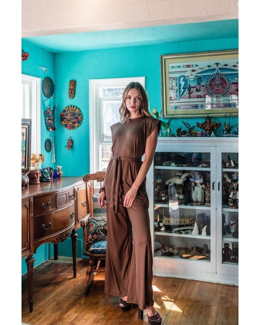 Jennafer Grace Brown Cacao Ribbed Lounge Set