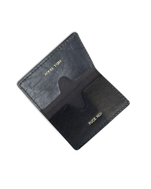 VIDA VIDA Black Leather Card Holder Hell Yeah! Fuck No!