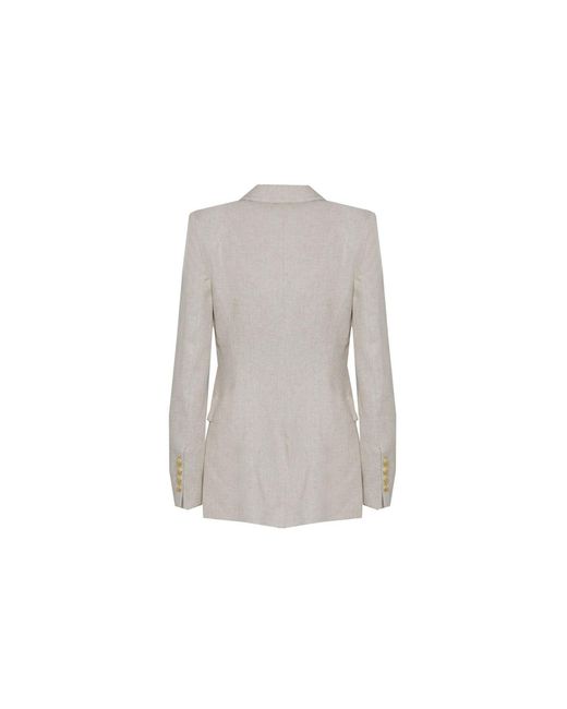 The Extreme Collection White Neutrals Sand Linen Tailored Blazer Sofia