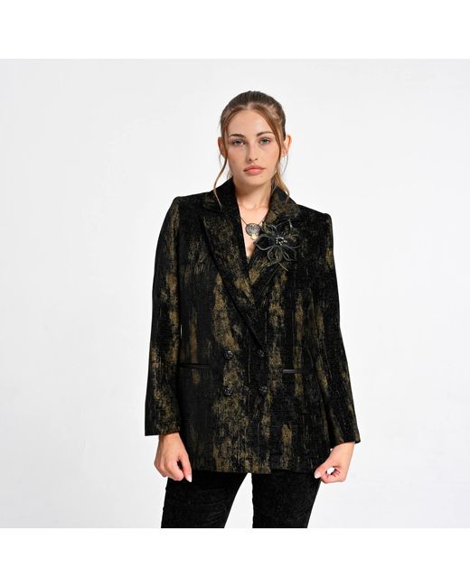 Lalipop Design Black Metallic Print Double-Breasted Blazer
