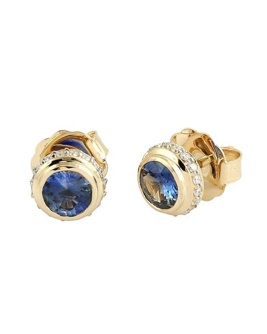 Artisan Metallic Luxury Round Sapphire & Diamond Earrings