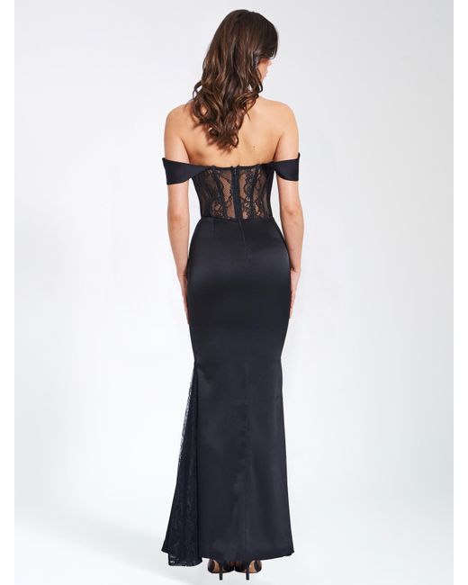 Miss Circle New York Black Callista Satin Lace Corset Maxi Dress