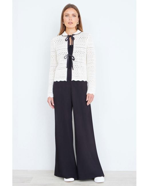 Yumi' White Ivory Crochet Knitted Cardigan With Peter Pan Collar