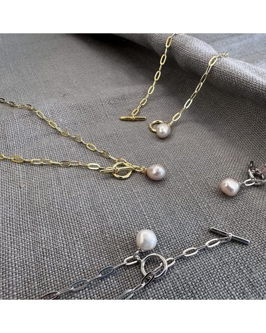 Clemence Wren Metallic T-Bar Paperclip Freshwater Pearl Necklace