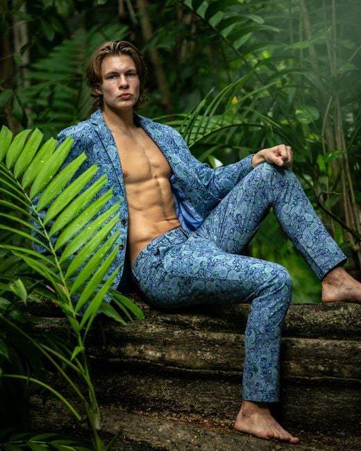 Lords of Harlech Blue Jack Pow Paisley Pant for men