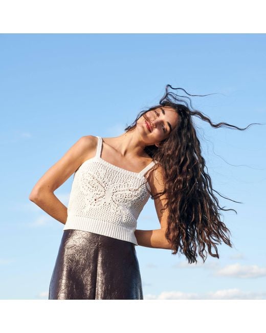 Gigi Knitwear White Butterfly Cotton Knit Tank Top