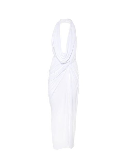 Brenda Agradi White Sleeveless Draped Long Evening Dress