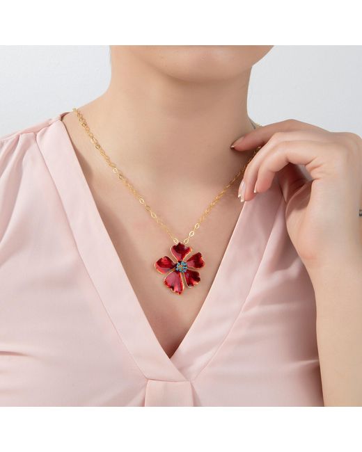 Milou Jewelry Red Wild Rose Flower Necklace