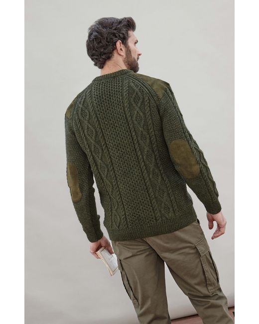 Paul James Knitwear Green Chunky Merino Wool Archiee Shooting Jumper for men