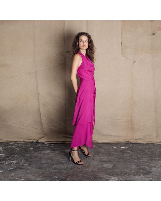 Bianca Popp Pink Asymmetrical Collar Bareback Dress