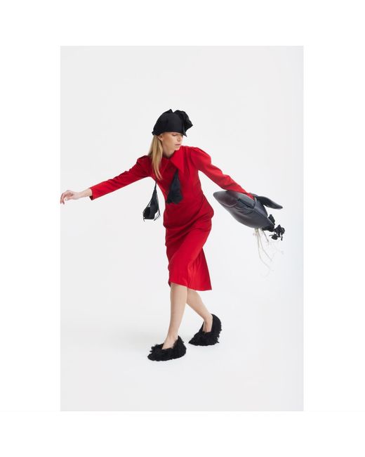 Julia Allert Red Long Sleeve Solid Formal Midi Dress –