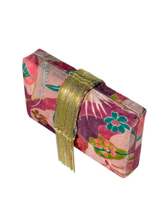 Simitri Purple Petals Fringe Clutch Bag