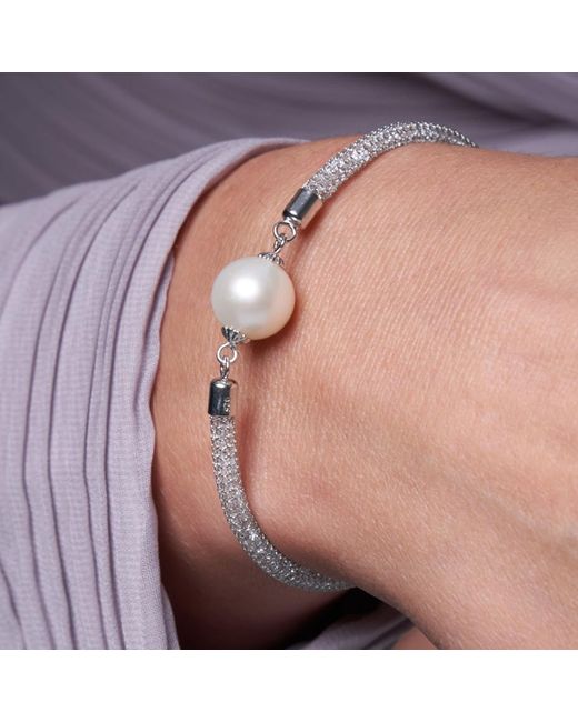 Pearls of the Orient Online Metallic Credo Mesh Crystal Bracelet With Cultured Freshwater Pearl