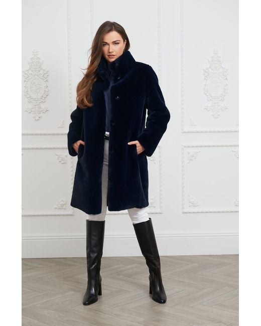 ISSY LONDON Blue Jackie Faux Shearling Coat Midnight