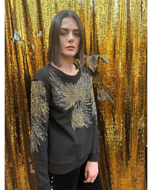 Any Old Iron Black Golden Beady Eagle Beaded Sweatshirt