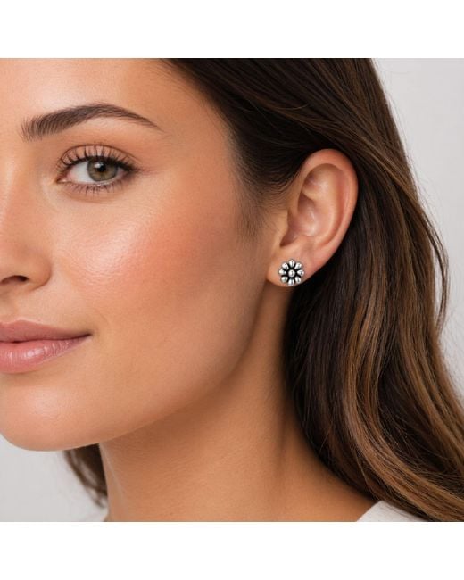 Unaloe Metallic Sterling Flower Stud Earrings – Contemporary Minimalist Designer Jewelry For