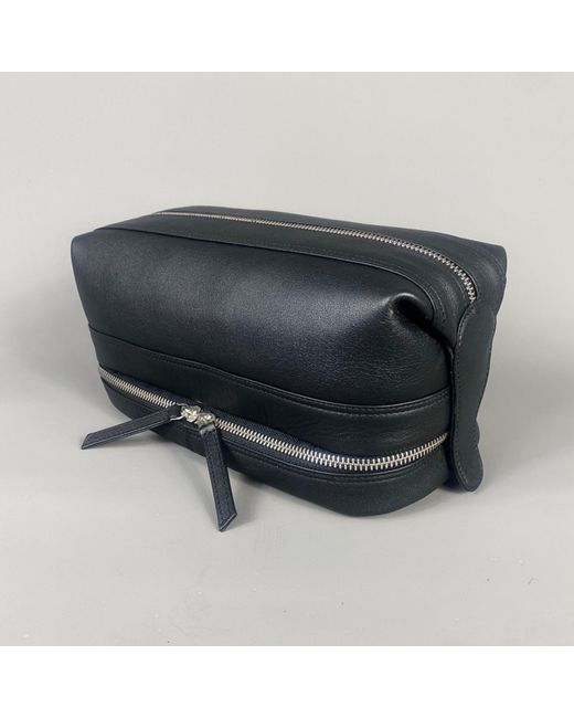 LeatherCo. Black Leather Open Top Wash Bag for men