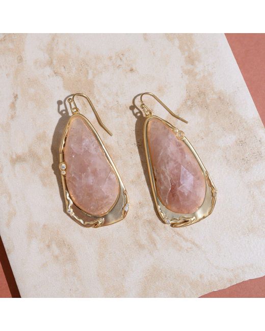 Rare Matters Jewelry Brown Fluid Teardrop Strawberry Quartz Statement Earrings
