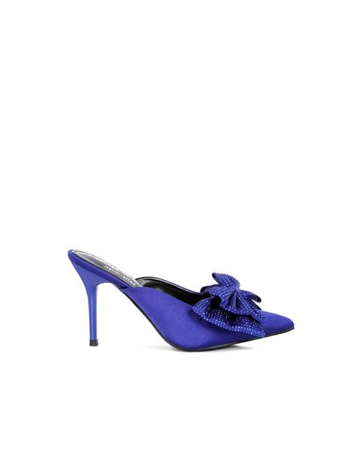 Rag & Co Blue Elisda Embellished Bow High Heel Mules