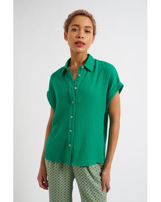 Louche Green Abinaya Double Gauze Short Sleeved Shirt