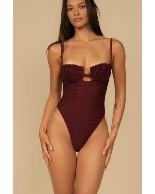 Montce Red Crochet Petal One-Piece