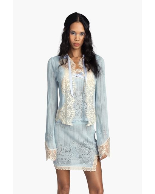 Anna Sui Blue Lingerie Lace Knit Cardigan