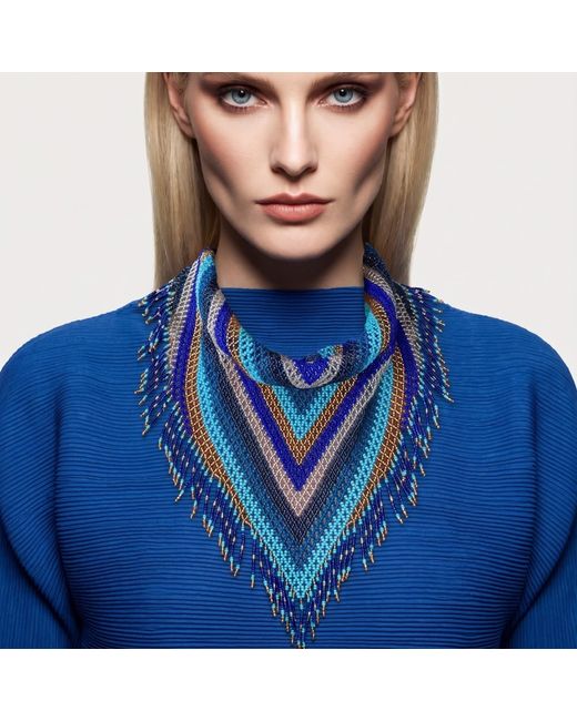 Iliana Arrazola Blue Scarf Fringe Necklace