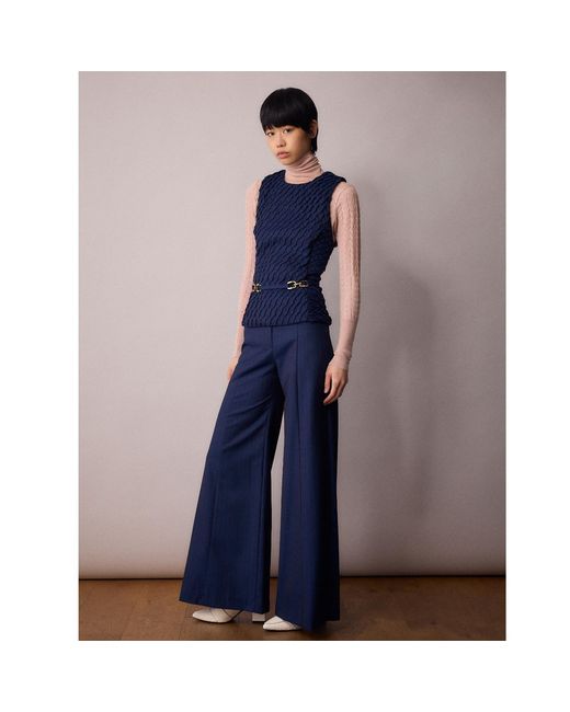 Amanda Thompson Couture Blue Marlo Pleated Waistcoat & Pinstripe Italian Wool