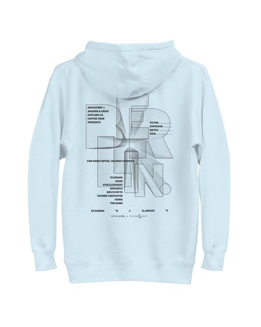 Anchor and Crew Blue Sky Gustatory Berlin Coffee Scene Cotton Blend Embroidered Hoodie for men