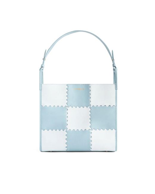 Orange Cube Blue Large Mosaic Square Stitch Tote Bag