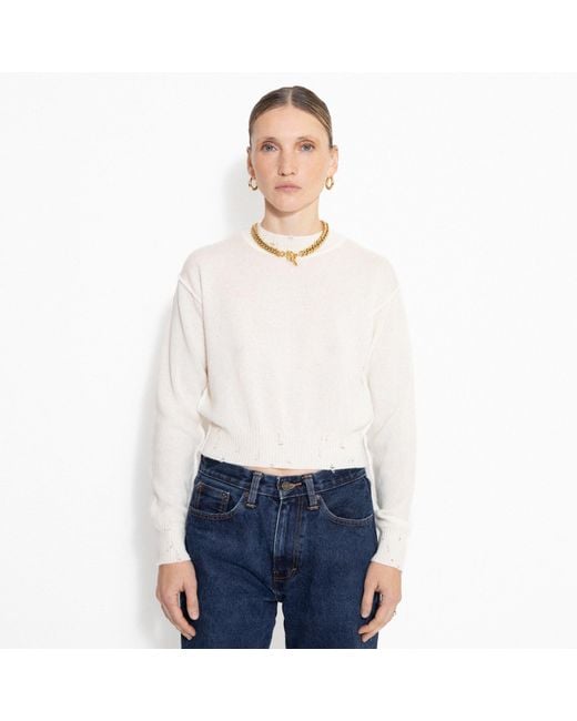 SVETA Milano White Billie Cashmere Sweater With Embroidery