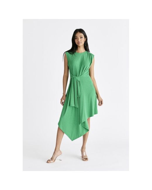 Paisie Green Ribbed Asymmetric Hem Dress In