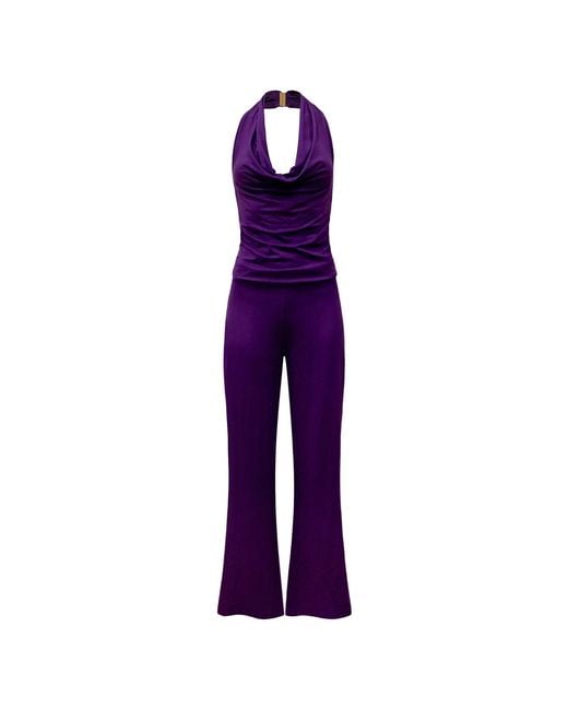 Why Mary Purple Diana Cowl Halter Neck Jumpsuit