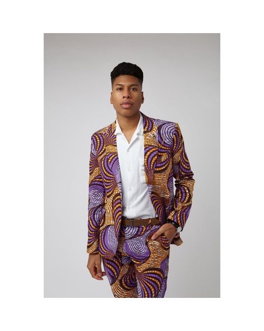 Ohema Ohene Purple Femi Cotton African Print Blazer – Fairground for men