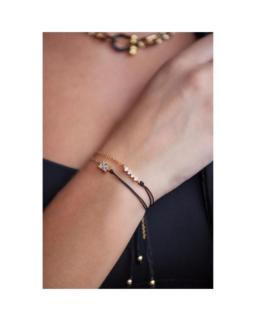 Adriana Pappas Designs Metallic Cz Crystal Bar Bracelet On Colored Cord