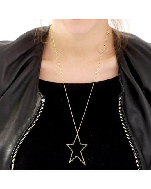 Artisan Metallic Radiant Starlight 14k Yellow Gold Natural White Diamond Star Necklace