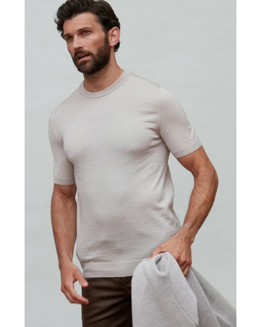 Paul James Knitwear Gray Neutrals Superfine Merino Silk Bellini Short Sleeve Jumper for men