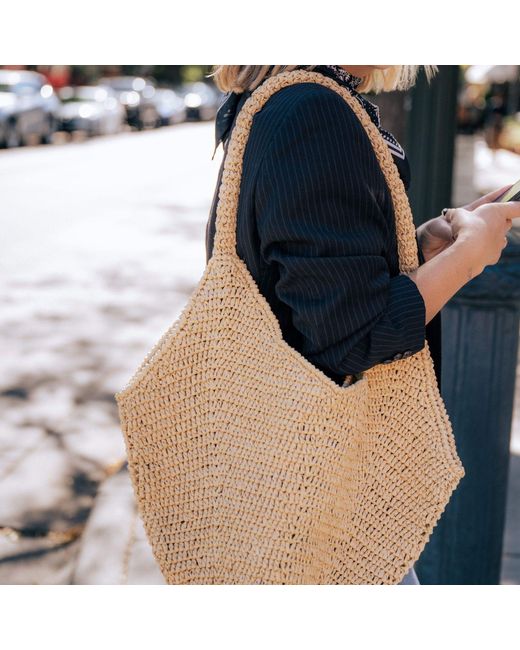 PAIGE Brown Neutrals Handwoven Raffia Tote Handbag