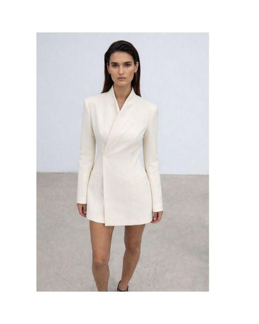 Curated Row Natural Tess Structured Woven Blazer Dress Cream