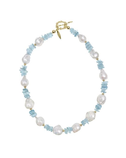 Farra Blue Baroque Pearls With Irregular Aquamarine Statement Necklace