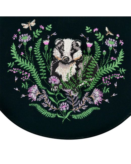 Fable England Black Badger Embroidered Top Handle Saddle Bag