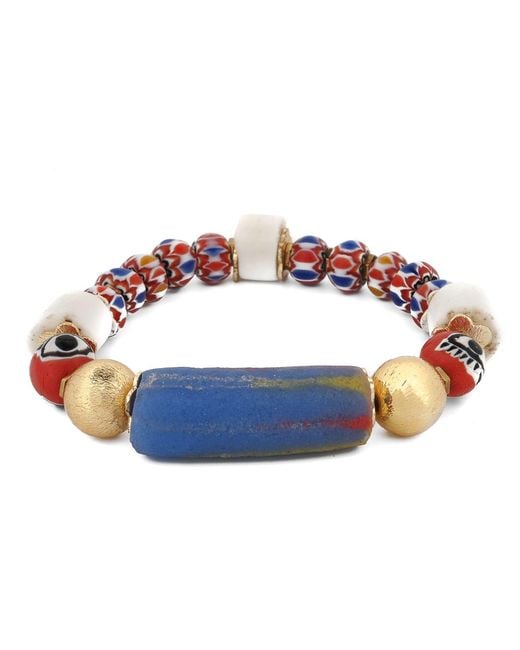 Ebru Jewelry Blue Sacred African Trade Bead Evil Eye Talisman Bracelet