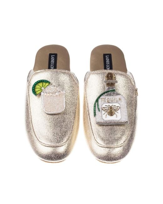 Laines London Metallic Classic Mules With Agave Tequila Brooches